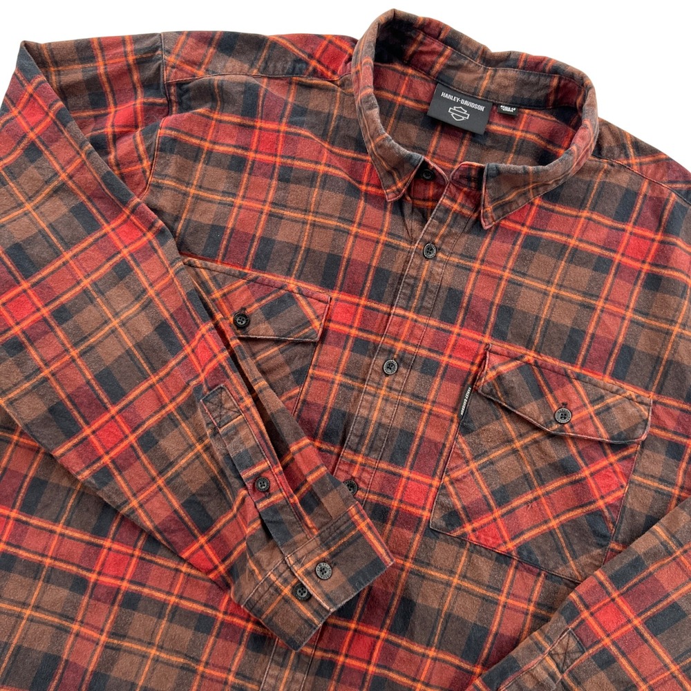 Harley-Davidson Essence Flannel Button Down Shirt Mens 4XL Orange Plaid Biker